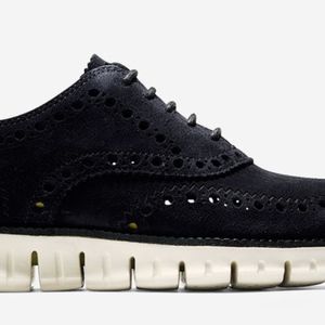 Men's ZERØGRAND Wingtip Oxford - Black Suede M10